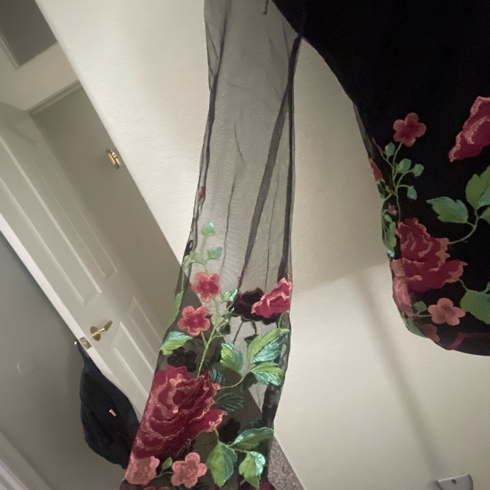 VENUS Black Blouse with Pink and Green Floral Design - Picture 3 of 8